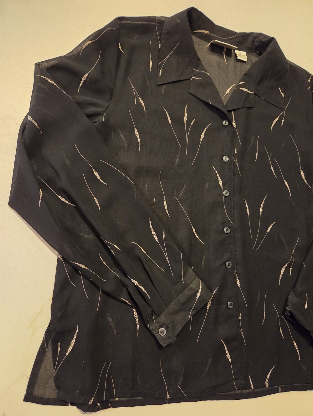 Wheat Print Semi Sheer Button-Up Shirt Gloria Vanderbilt